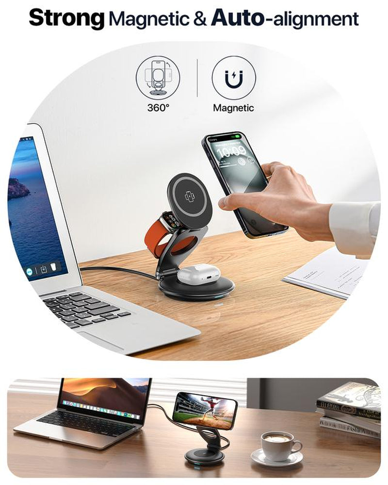 3 in 1 Wireless Travel Magsafe Charger Station for Multiple Devices Magnetic Foldable Charger 30W Charger Included