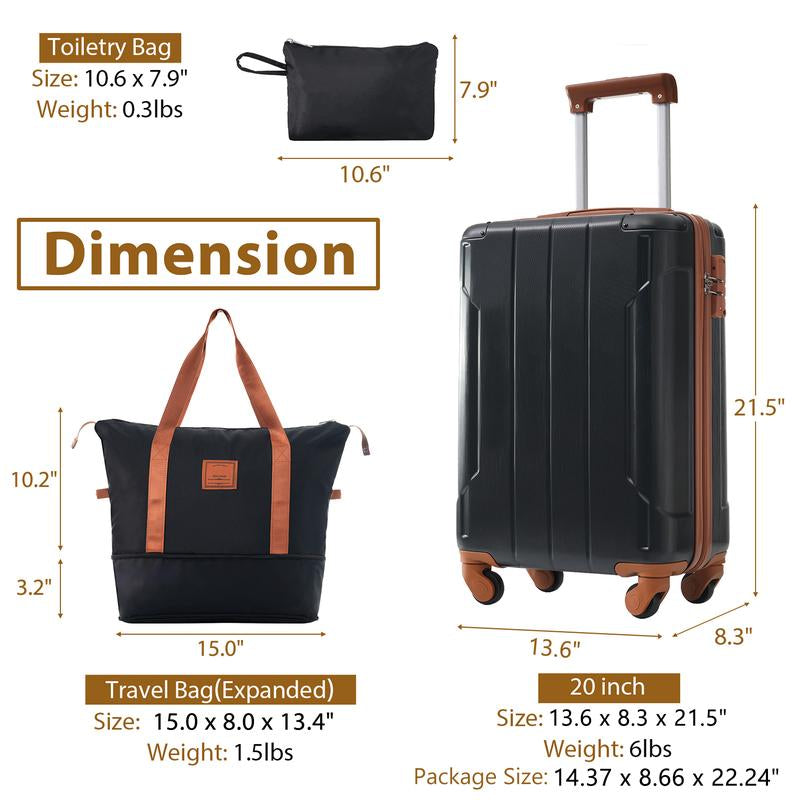 (20 Inch) Hard Shell Luggage Set 3-Piece Set with Wheels, TSA Lock for Men and Women, Smooth Push, No Lag, Durable, No Hassle
