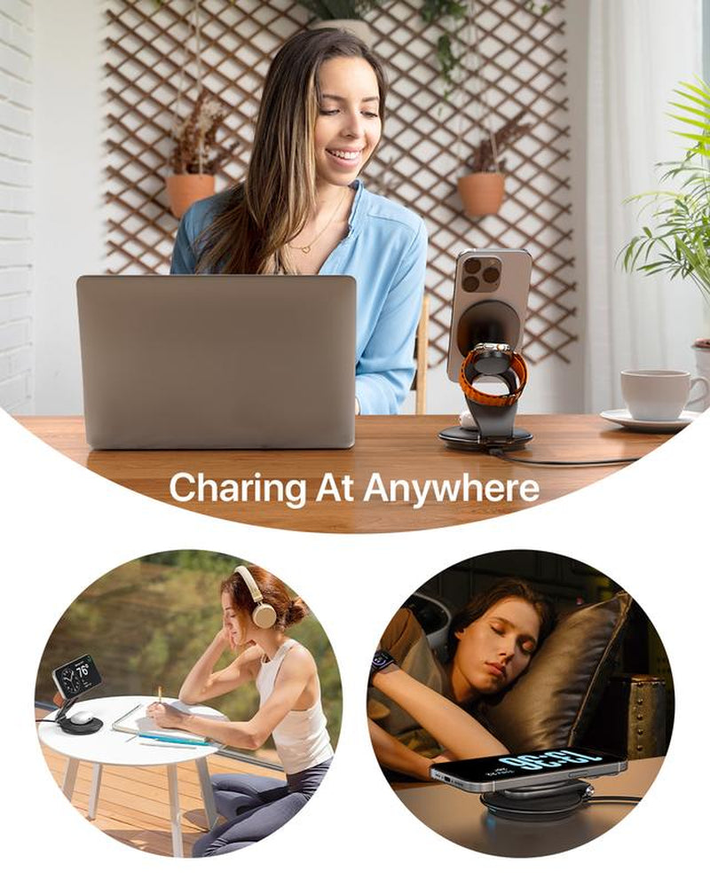 3 in 1 Wireless Travel Magsafe Charger Station for Multiple Devices Magnetic Foldable Charger 30W Charger Included