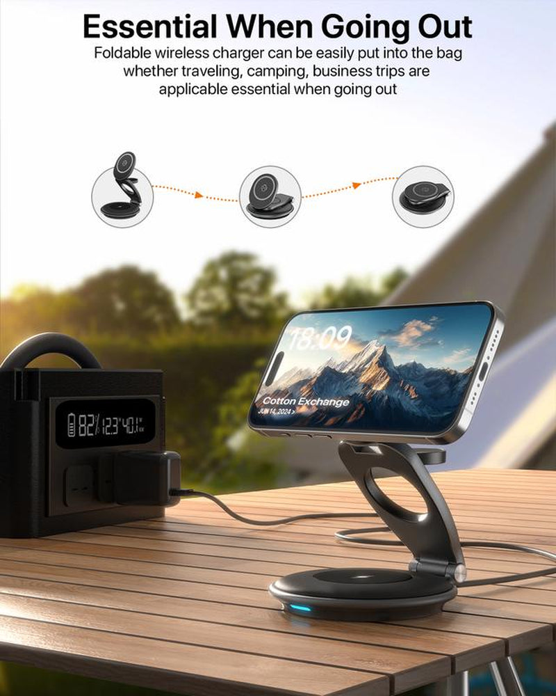 3 in 1 Wireless Travel Magsafe Charger Station for Multiple Devices Magnetic Foldable Charger 30W Charger Included