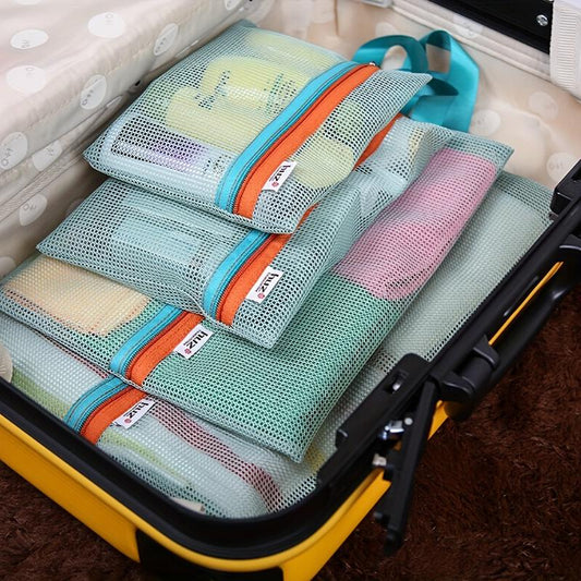 4Pcs Lightweight Multifunctional Travel Storage Bags with Zipper Closure - Grid Finishing, Easy to Hand Wash, Casual Style, Perfect for Organizing Travel Essentials