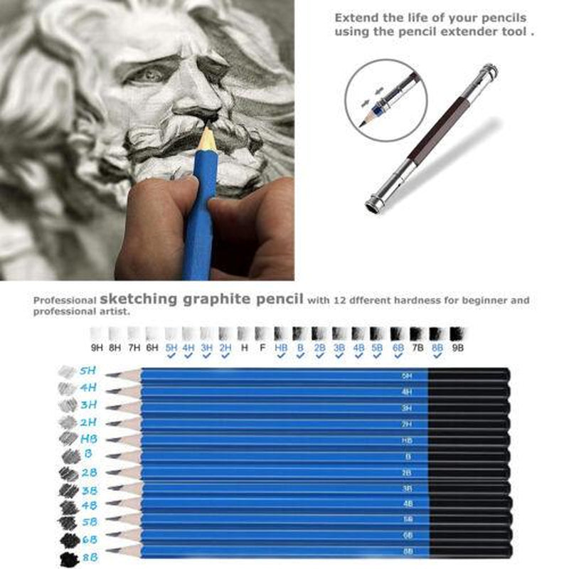 51Pcs Professional Drawing Artist Kit Set Pencils and Sketch Charcoal Art & Bag