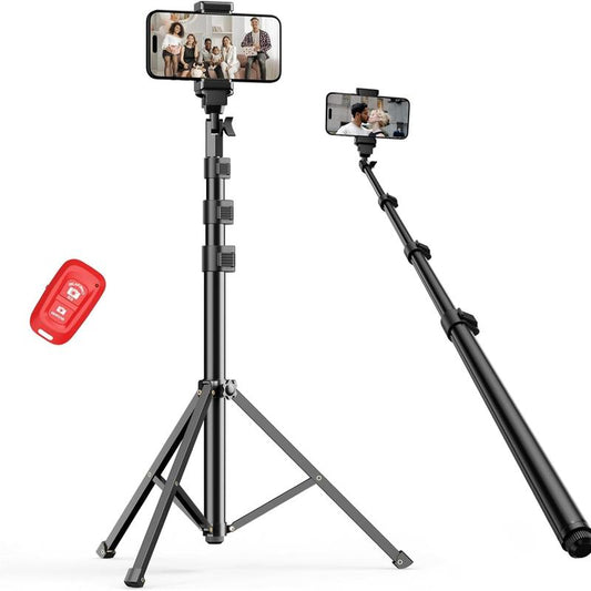 EMART Extendable Aluminium Tripod for Iphone with Bluetooth Remote Control & Universal Phone Holder Stand for Video Recording and Smart Face Photo Shoot