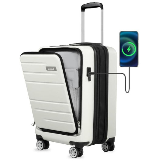 LUGGEX Carry on Luggage with Front Pocket, Expandable Polycarbonate Hard Shell Suitcase with USB Port (Silver, 20 Inch, 36.1L)